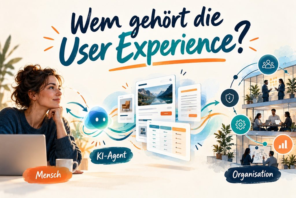Mensch, persönlicher KI-Agent und Unternehmensplattform als Modell einer zukünftigen adaptiven User Experience